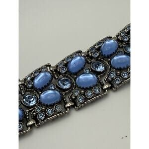 Vintage Selro Style Blue Art Glass Panel Bracelet Unsigned